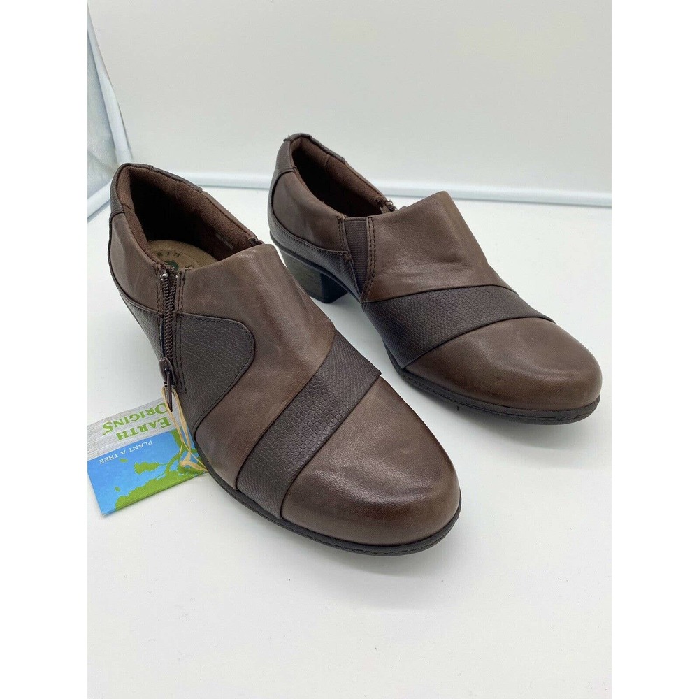 New Earths Origins Womens Monica Zip Brown Leather‎ Block Heel Booties Size 9.5W